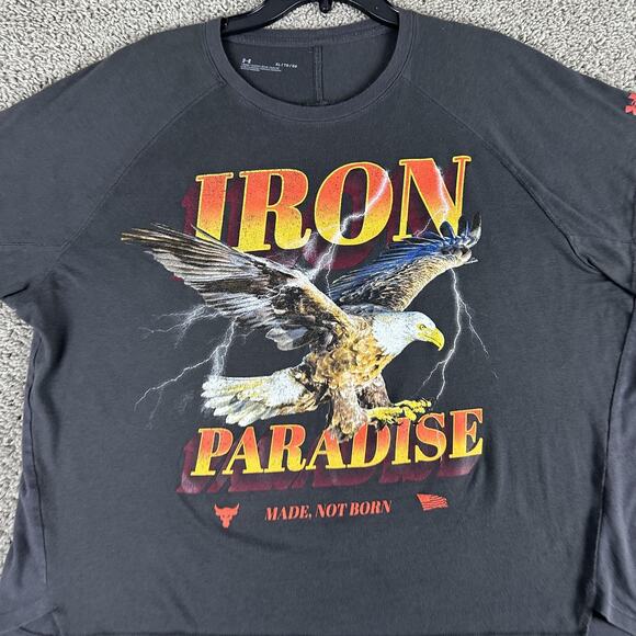Under Armour Project Rock Iron Paradise Shirt Womens XL Made Not Born Eagle Gym - Picture 3 of 9